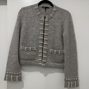 Maje Gray Pearl Embellished Cardigan